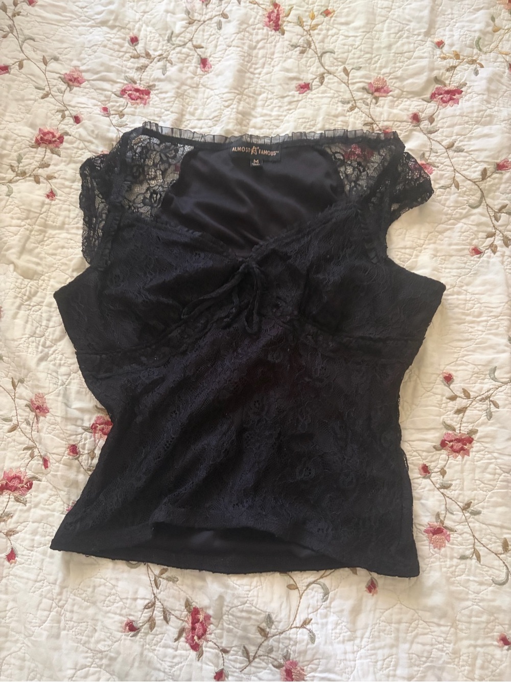 Almost Famous Black Lace Tie-Front Camisole